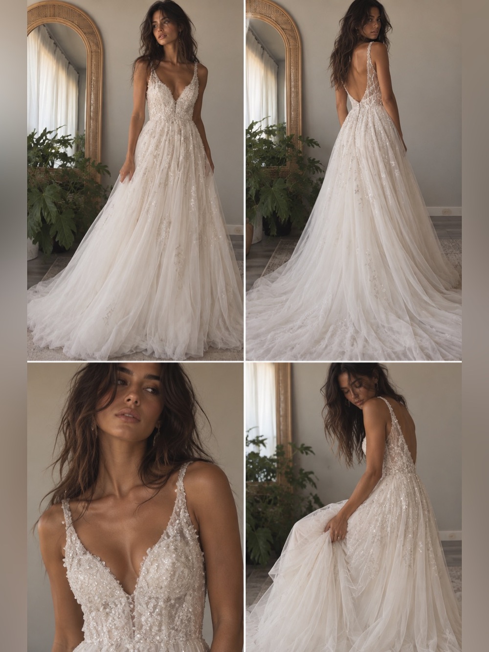 Stella York Wedding Dress Size 4 – Silver Sequin Tulle Gown with Long Train